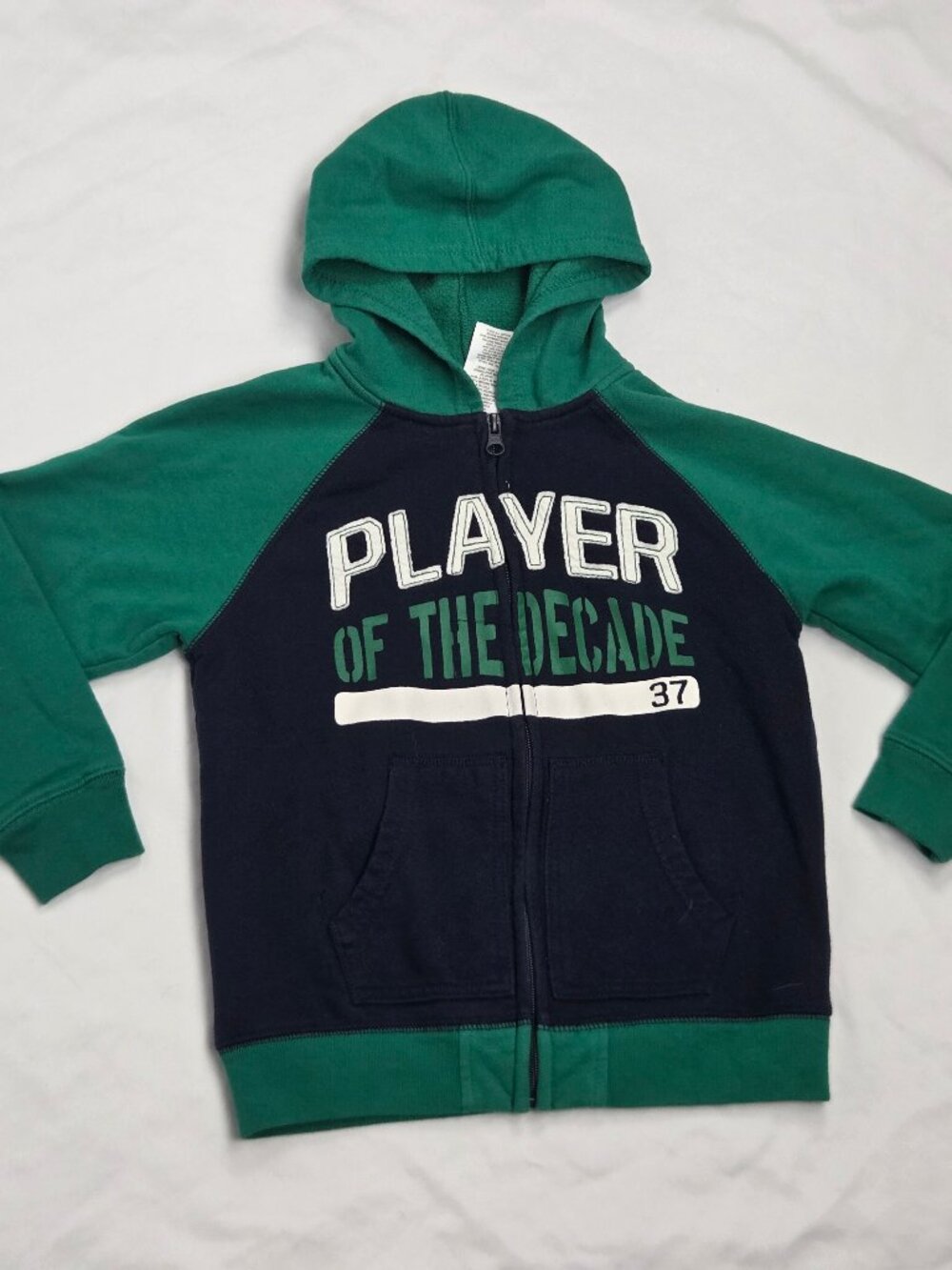 green and navy blue children's zip-up hoodie boys size 5/6